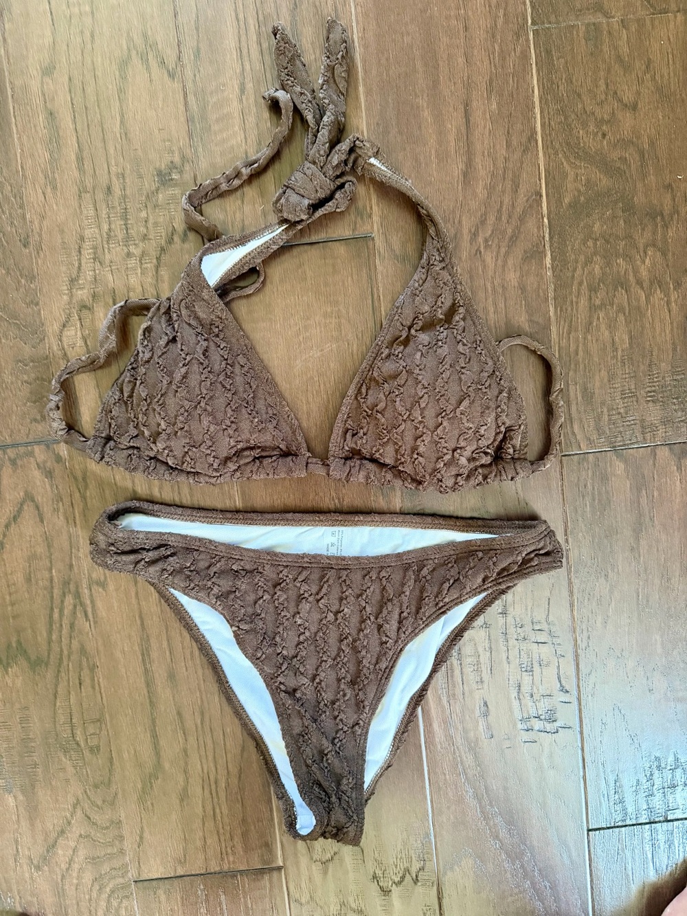 SHEIN Brown Textured Triangle Bikini Set
